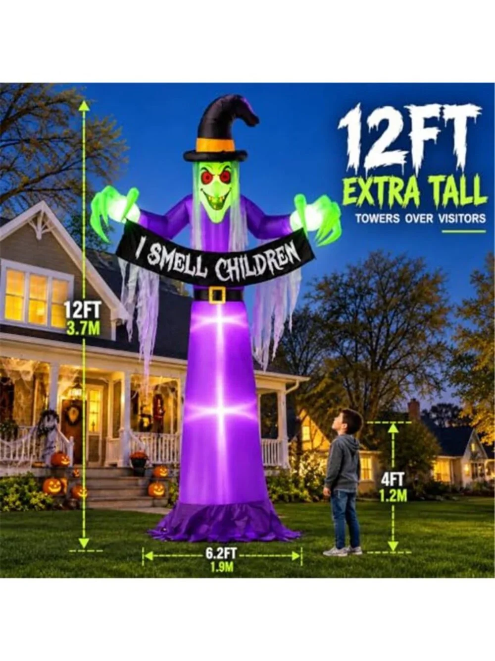 12FT Giant Halloween Inflatables Witch Outdoor Decorations, Giant Blow Ups with